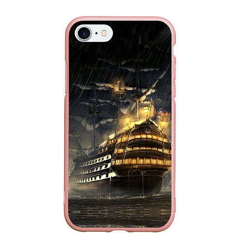 Чехол iPhone 7/8 матовый Боевой парусник в суровую погоду / 3D-Светло-розовый – фото 1