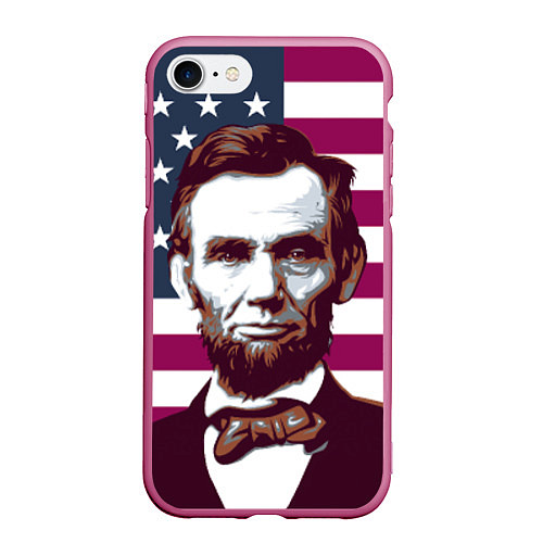 Чехол iPhone 7/8 матовый Авраам Линкольн / 3D-Малиновый – фото 1