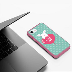 Чехол iPhone 7/8 матовый Rabbit: Love you, цвет: 3D-малиновый — фото 2