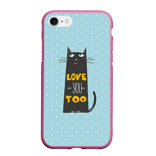 Чехол iPhone 7/8 матовый Kitty: Love you too / 3D-Малиновый – фото 1