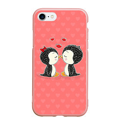 Чехол iPhone 7/8 матовый Влюбленные пингвины, цвет: 3D-светло-розовый