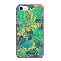 Чехол iPhone 7/8 матовый Узор из листьев, цвет: 3D-малиновый