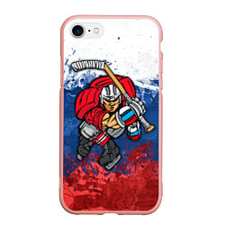Чехол iPhone 7/8 матовый Русский хоккеист, цвет: 3D-светло-розовый