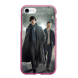 Чехол iPhone 7/8 матовый Шерлок и Доктор, цвет: 3D-малиновый