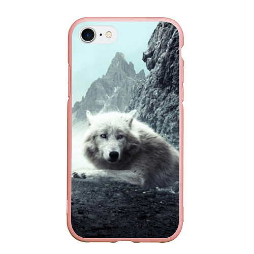 Чехол iPhone 7/8 матовый Волк в горах / 3D-Светло-розовый – фото 1