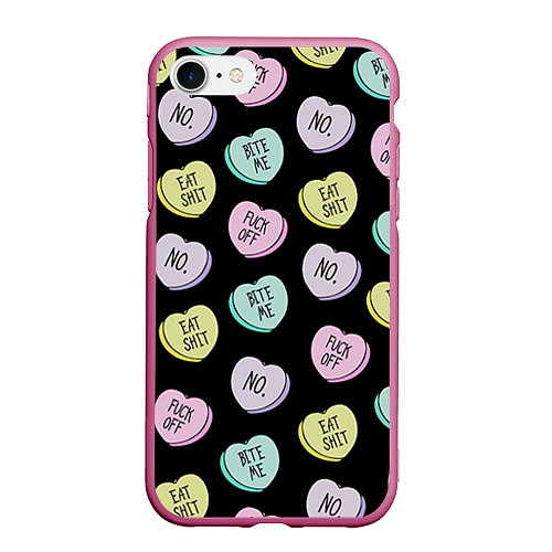 Чехол iPhone 7/8 матовый Сердца с надписями / 3D-Малиновый – фото 1