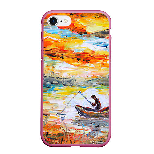 Чехол iPhone 7/8 матовый Рыбак на лодке / 3D-Малиновый – фото 1