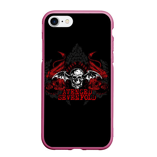 Чехол iPhone 7/8 матовый Avenged Sevenfold: Fly Skull / 3D-Малиновый – фото 1