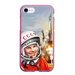 Чехол iPhone 7/8 матовый Гагарин взлетает, цвет: 3D-малиновый