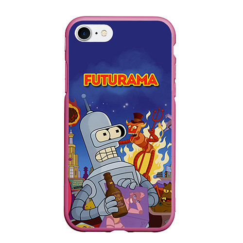 Чехол iPhone 7/8 матовый Futurama Devil / 3D-Малиновый – фото 1