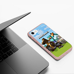 Чехол iPhone 7/8 матовый Minecraft Rider, цвет: 3D-светло-розовый — фото 2