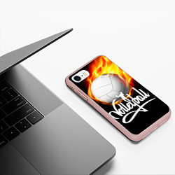 Чехол iPhone 7/8 матовый Волейбольный мяч летит в огне, цвет: 3D-светло-розовый — фото 2