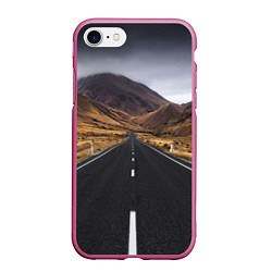 Чехол iPhone 7/8 матовый Пейзаж горная трасса, цвет: 3D-малиновый