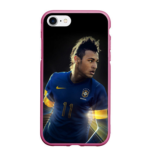 Чехол iPhone 7/8 матовый Neymar: Brasil Team / 3D-Малиновый – фото 1