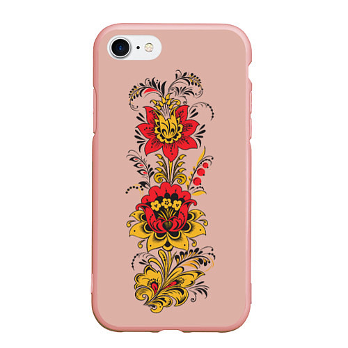 Чехол iPhone 7/8 матовый Хохлома: цветы / 3D-Светло-розовый – фото 1