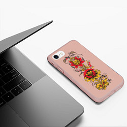 Чехол iPhone 7/8 матовый Хохлома: цветы, цвет: 3D-светло-розовый — фото 2