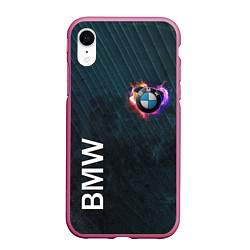 Чехол iPhone XR матовый BMW Heart Grooved Texture, цвет: 3D-малиновый