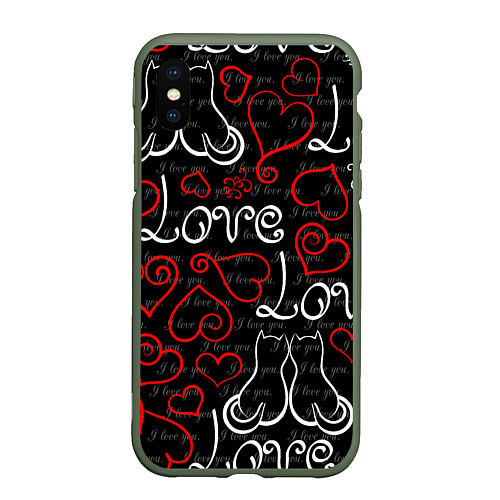 Чехол iPhone XS Max матовый Meow Love / 3D-Темно-зеленый – фото 1