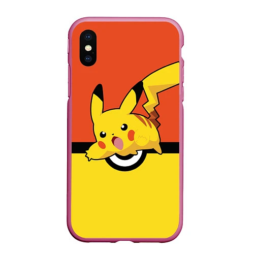 Чехол iPhone XS Max матовый Pikachu / 3D-Малиновый – фото 1