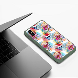 Чехол iPhone XS Max матовый Цветы и бабочки 5, цвет: 3D-темно-зеленый — фото 2