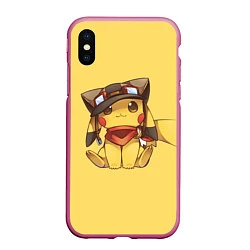 Чехол iPhone XS Max матовый Pikachu, цвет: 3D-малиновый