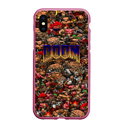 Чехол iPhone XS Max матовый DOOM: Pixel Monsters, цвет: 3D-малиновый