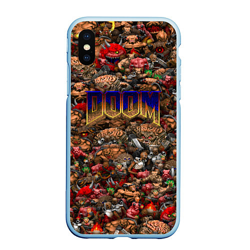 Чехол iPhone XS Max матовый DOOM: Pixel Monsters / 3D-Голубой – фото 1