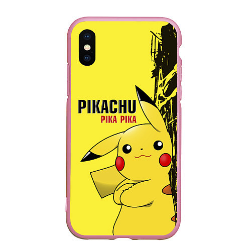 Чехол iPhone XS Max матовый Pikachu Pika Pika / 3D-Розовый – фото 1