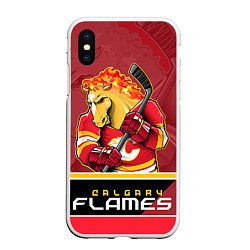 Чехол iPhone XS Max матовый Calgary Flames, цвет: 3D-белый