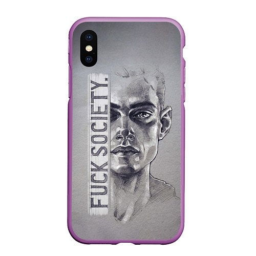 Чехол iPhone XS Max матовый Fuck Society / 3D-Фиолетовый – фото 1