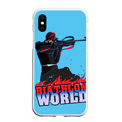 Чехол iPhone XS Max матовый Biathlon world, цвет: 3D-белый