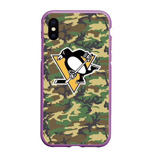 Чехол iPhone XS Max матовый Penguins Camouflage / 3D-Фиолетовый – фото 1