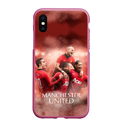 Чехол iPhone XS Max матовый Manchester United, цвет: 3D-малиновый