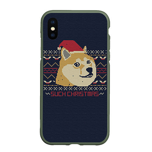 Чехол iPhone XS Max матовый Doge Such Christmas / 3D-Темно-зеленый – фото 1