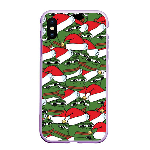 Чехол iPhone XS Max матовый Sad frog new year / 3D-Сиреневый – фото 1