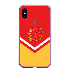 Чехол iPhone XS Max матовый NHL: Calgary Flames, цвет: 3D-фиолетовый