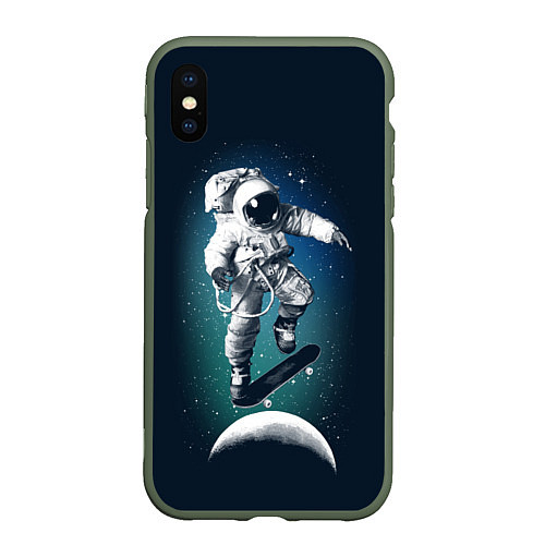 Чехол iPhone XS Max матовый Космический скейтбординг / 3D-Темно-зеленый – фото 1