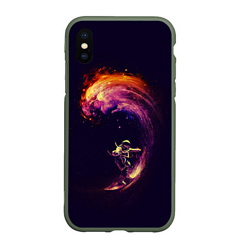 Чехол iPhone XS Max матовый Космический серфинг / 3D-Темно-зеленый – фото 1