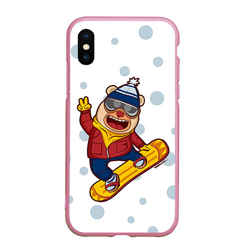 Чехол iPhone XS Max матовый Мишка сноубордист / 3D-Розовый – фото 1