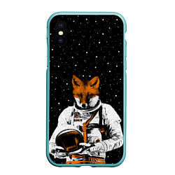 Чехол iPhone XS Max матовый Лис космонавт, цвет: 3D-мятный