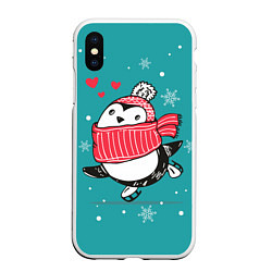 Чехол iPhone XS Max матовый Пингвинчик на коньках, цвет: 3D-белый