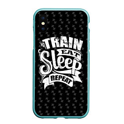 Чехол iPhone XS Max матовый Train Eat Sleep Repeat, цвет: 3D-мятный