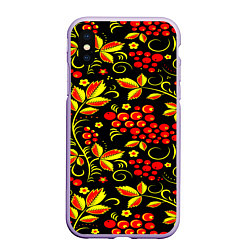 Чехол iPhone XS Max матовый Хохлома, цвет: 3D-светло-сиреневый