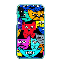 Чехол iPhone XS Max матовый Кошачьи мордочки, цвет: 3D-мятный