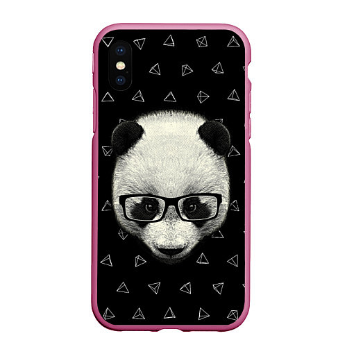 Чехол iPhone XS Max матовый Умная панда / 3D-Малиновый – фото 1