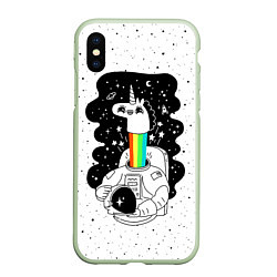 Чехол iPhone XS Max матовый Единорог астронавт, цвет: 3D-салатовый