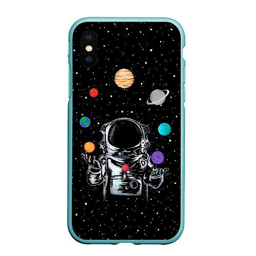 Чехол iPhone XS Max матовый Космический жонглер / 3D-Мятный – фото 1