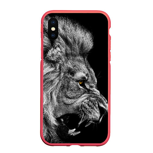 Чехол iPhone XS Max матовый Оскал льва / 3D-Красный – фото 1