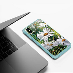 Чехол iPhone XS Max матовый Ромашки, цвет: 3D-мятный — фото 2