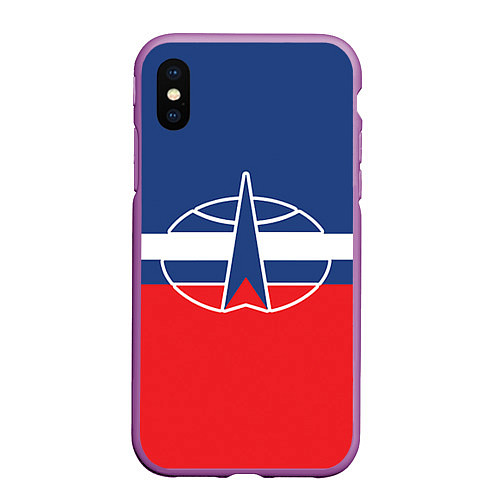 Чехол iPhone XS Max матовый Флаг космический войск РФ / 3D-Фиолетовый – фото 1